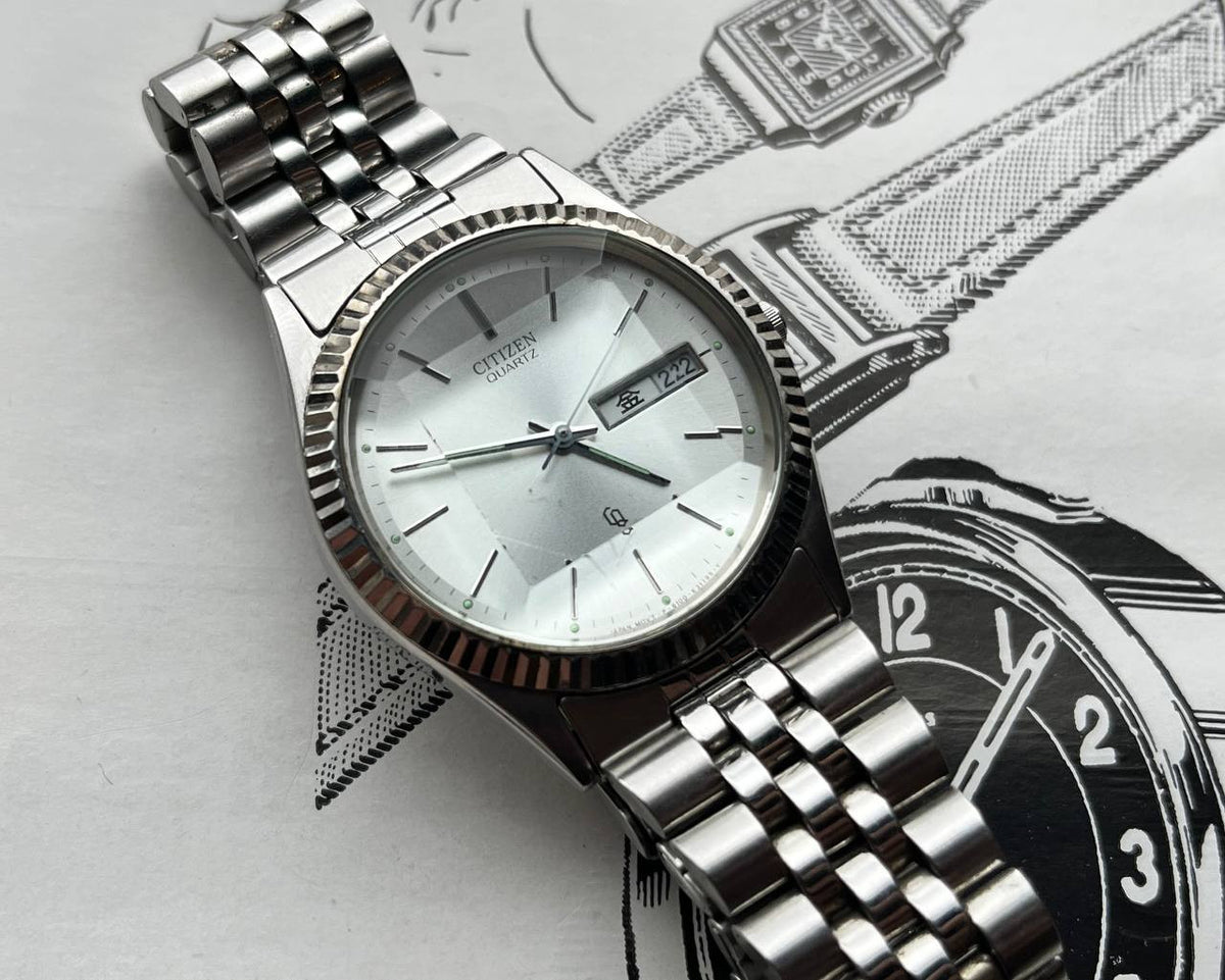Vintage CITIZEN CRYSTRON DATEJUST Watch CQ 6100-k09303 STEEL 