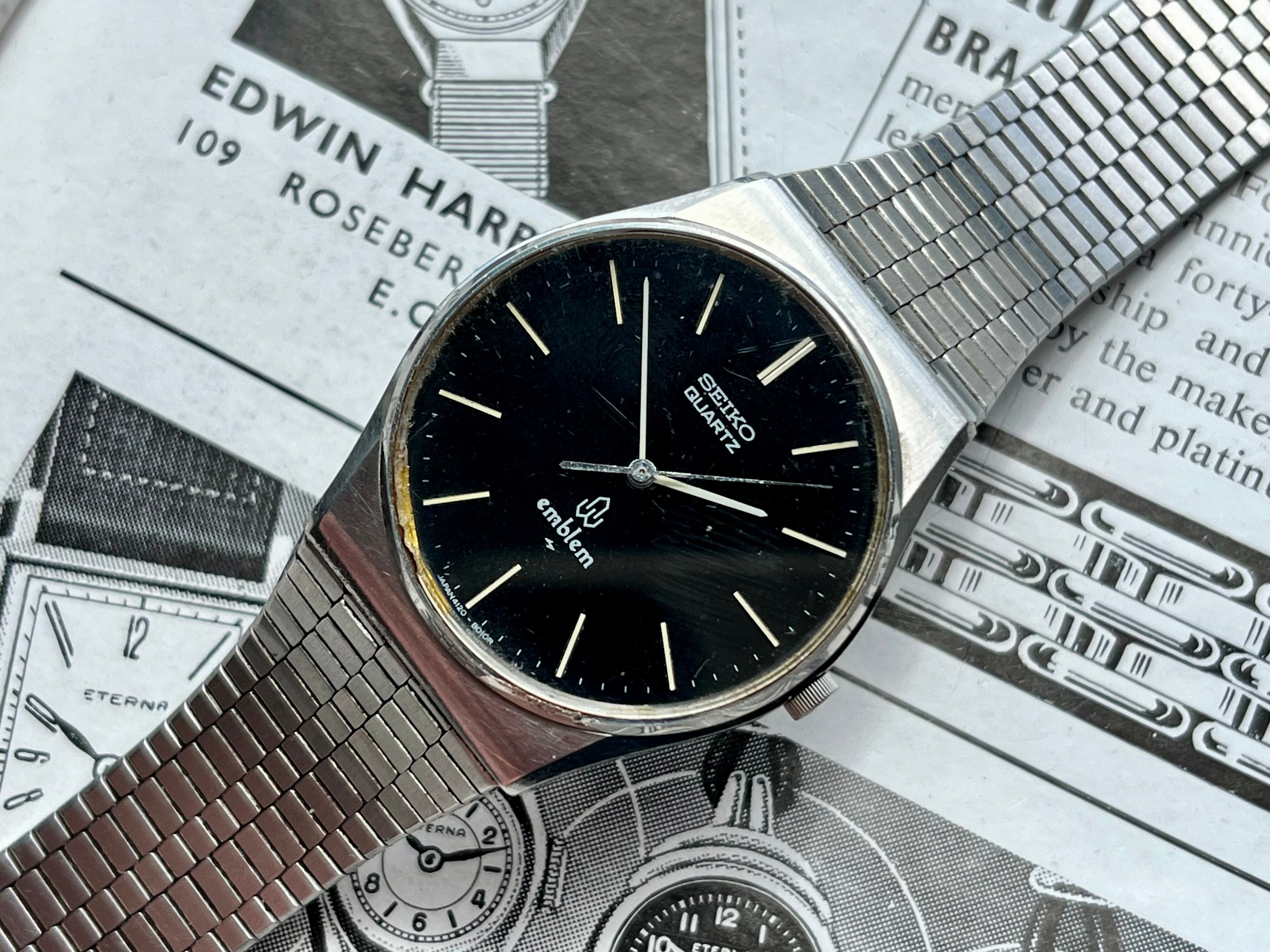 Vintage Seiko Emblem 7832-8000 Watch 1977 Quartz Working Black