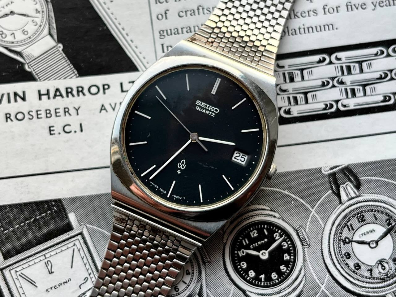 Vintage Seiko Emblem 7832-8000 Watch 1977 Quartz Working Black