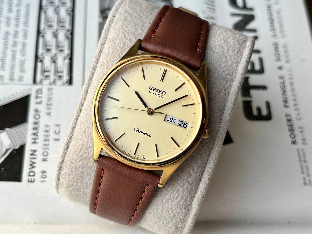 Vintage SEIKO Chronos 8123-7080 Watch Gold 1986 Quartz Working