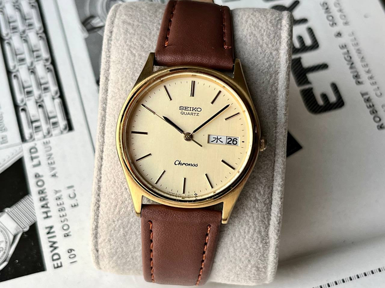 Vintage SEIKO Chronos 8123-7080 Watch Gold 1986 Quartz