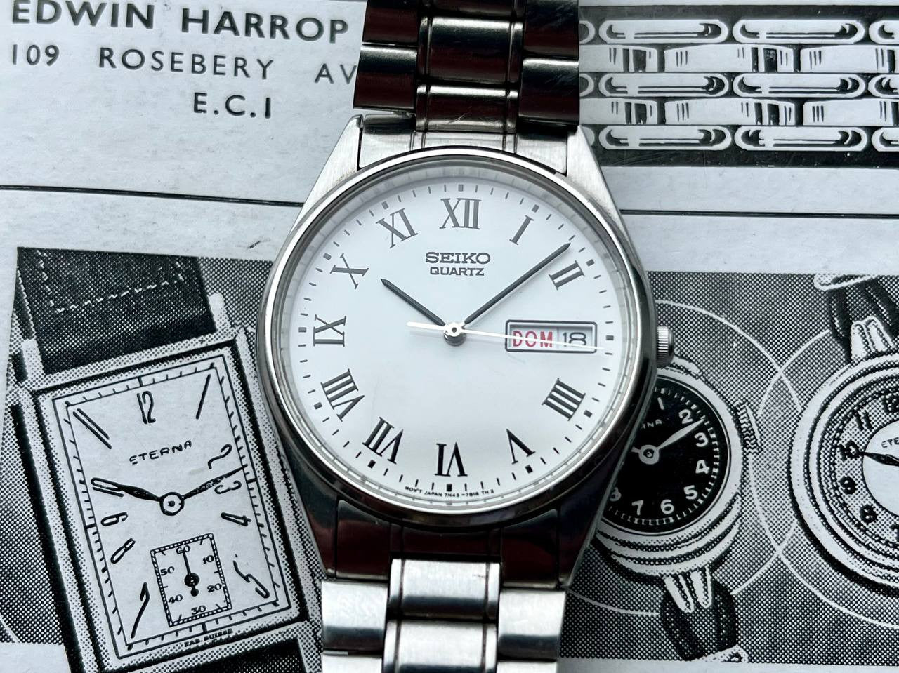 Vintage Seiko Roman Dial 7N43-7A50 1993 Quartz Working Steel Men