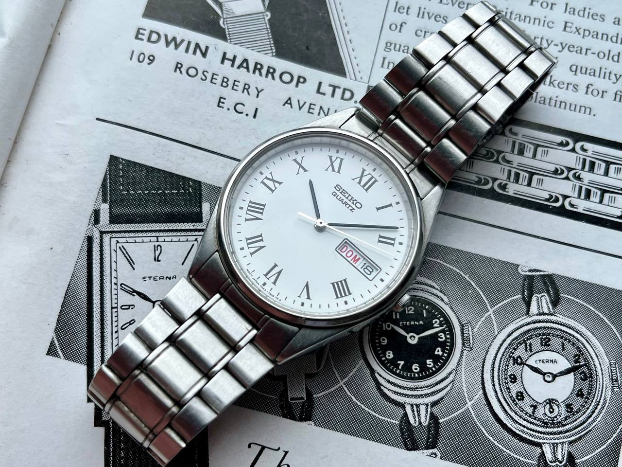 Vintage Seiko Roman Dial 7N43-7A50 1993 Quartz Working Steel Men