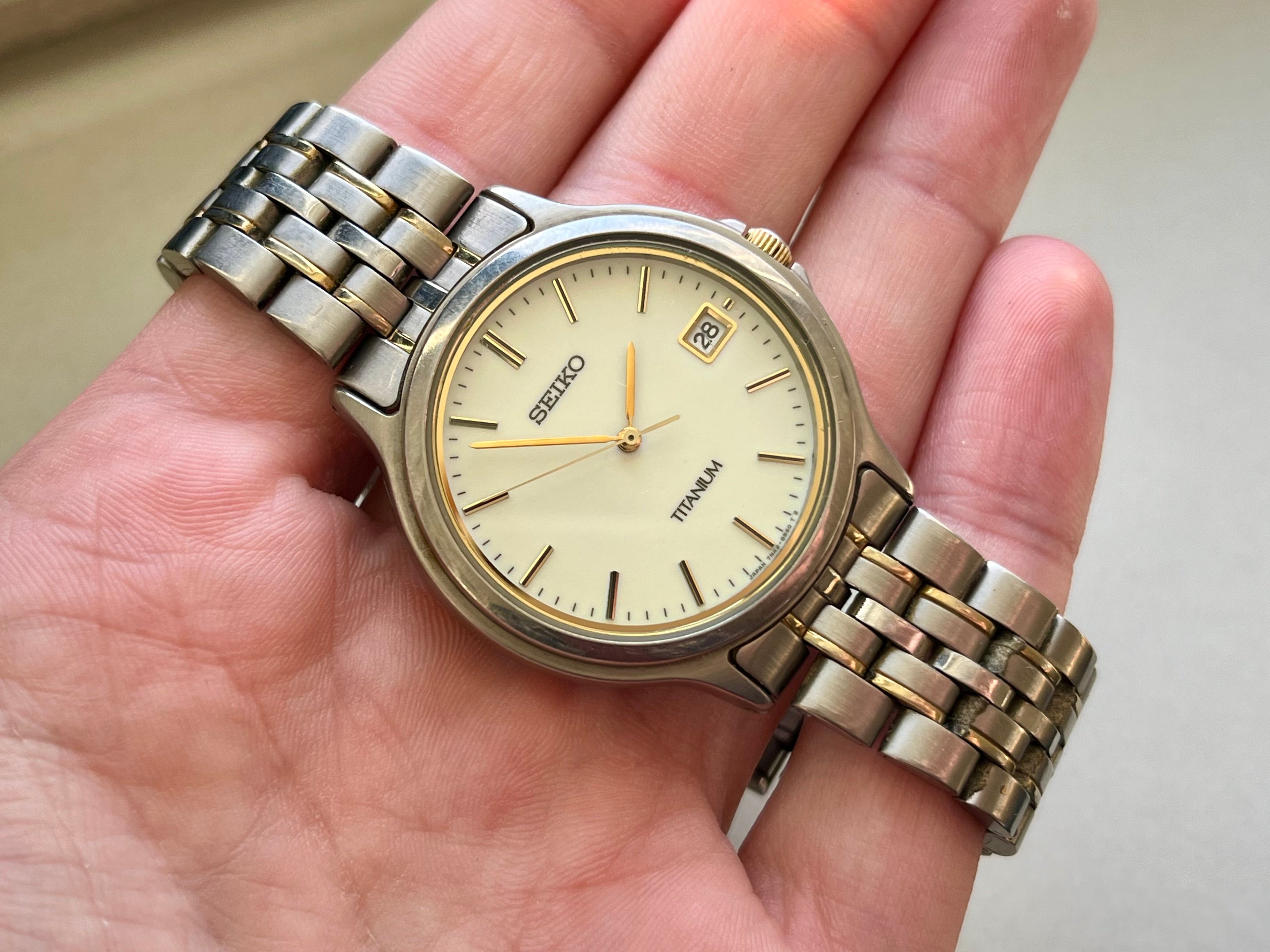 Vintage Seiko 7n42-8a60 Titanium Full Lume Dial 1991 Quartz