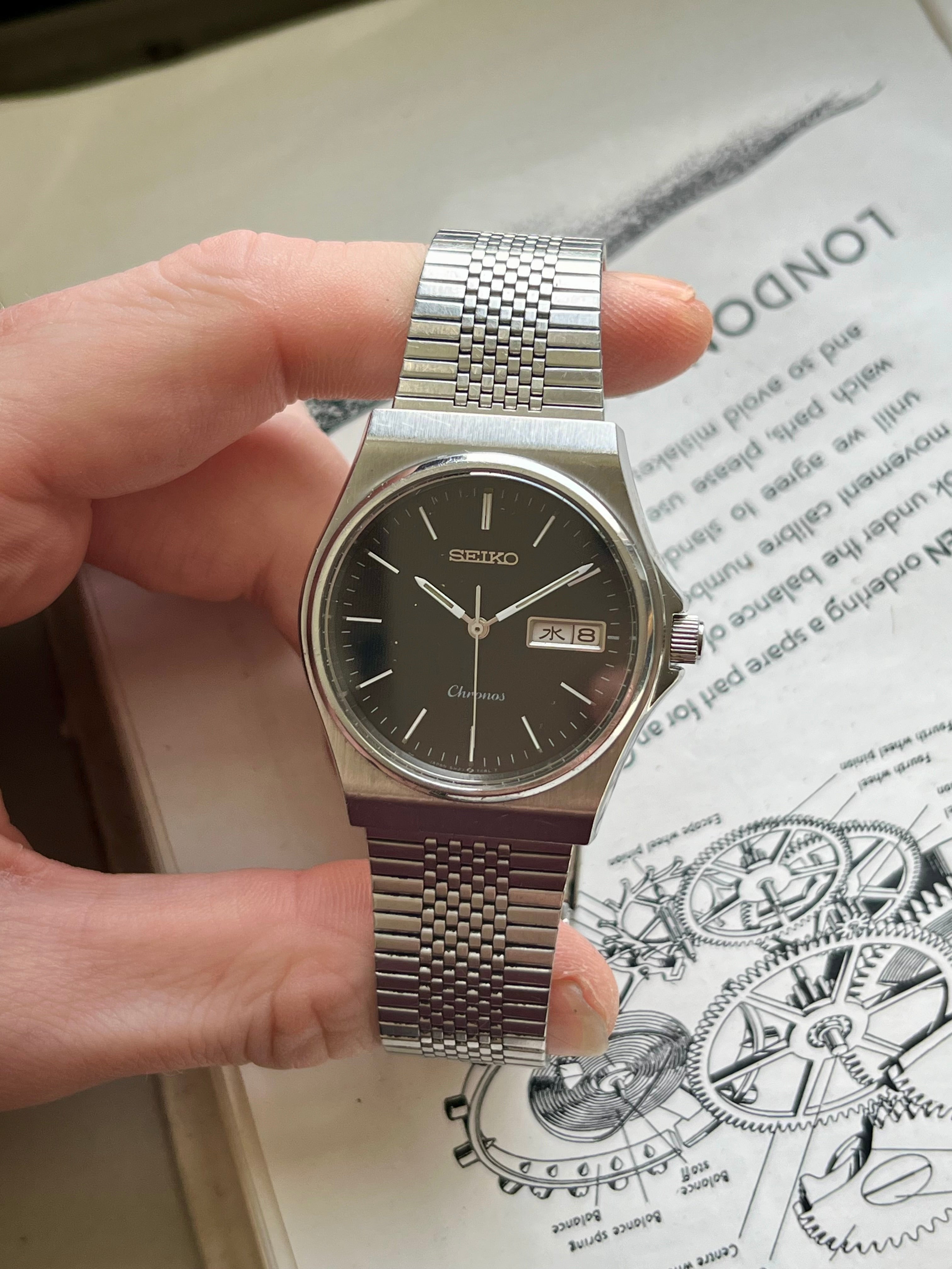 Seiko Chronos 5H23‑7D20 ブラック シルバー Vintage Seiko Chronos 5H23-7D20 Watch Black Dial 1990 JDM