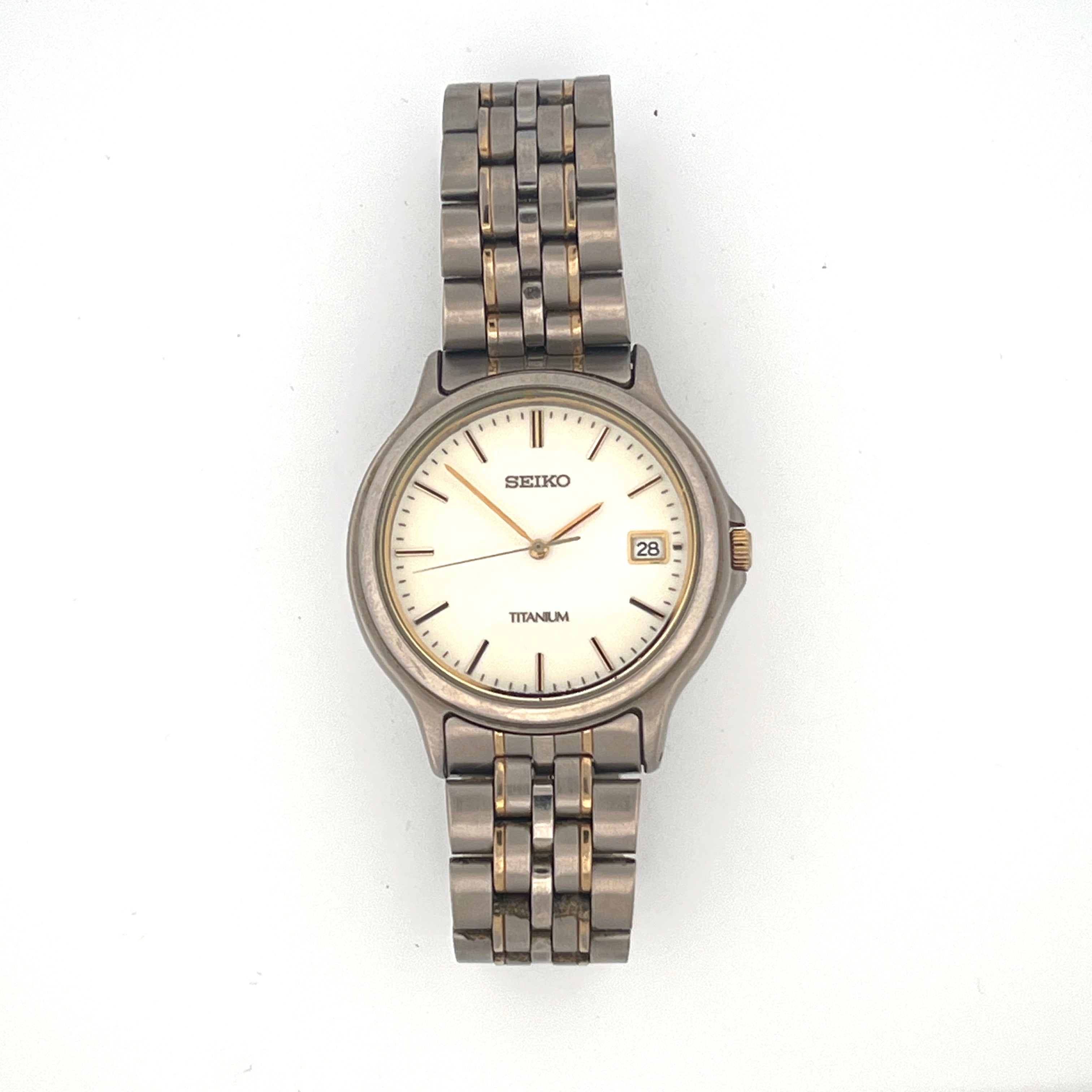 Vintage Seiko 7n42 8a60 Titanium Full Lume Dial 1991 Quartz Watch WatchEra