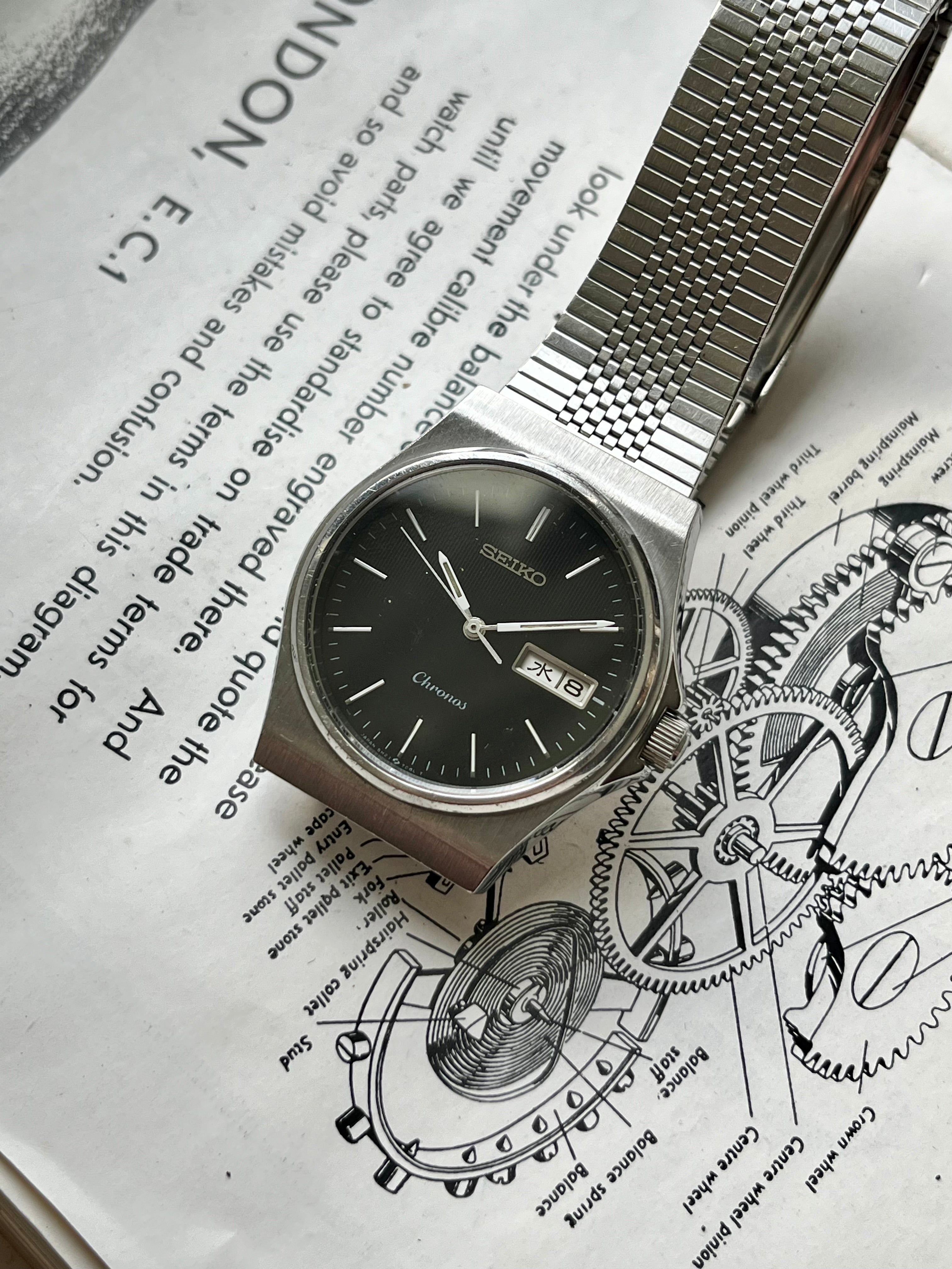Seiko Chronos 5H23‑7D20 ブラック シルバー Vintage Seiko Chronos 5H23-7D20 Watch Black Dial 1990 JDM