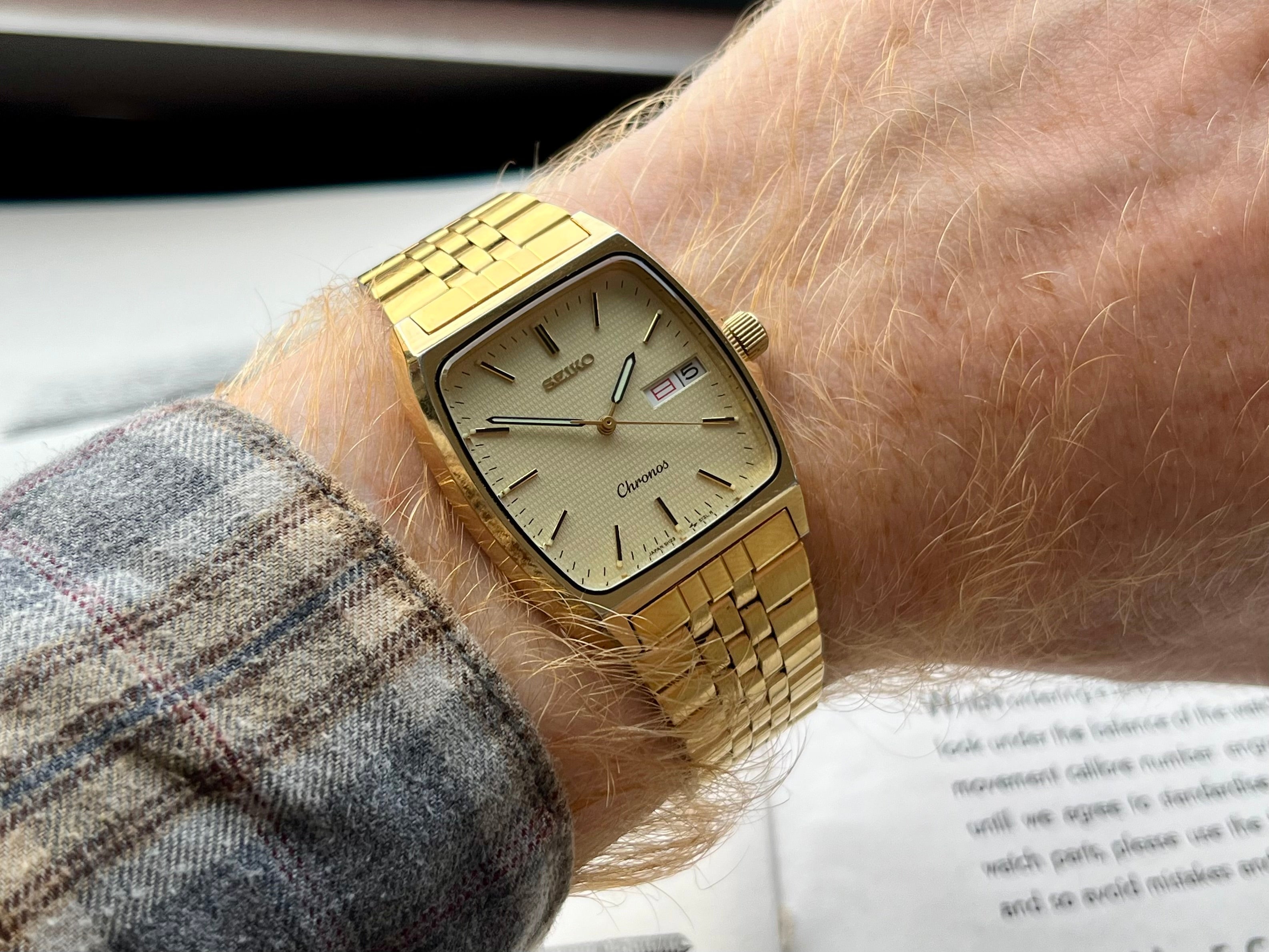 Vintage Seiko Chronos 5H23-5110 Gold Rectangular 1988 JDM
